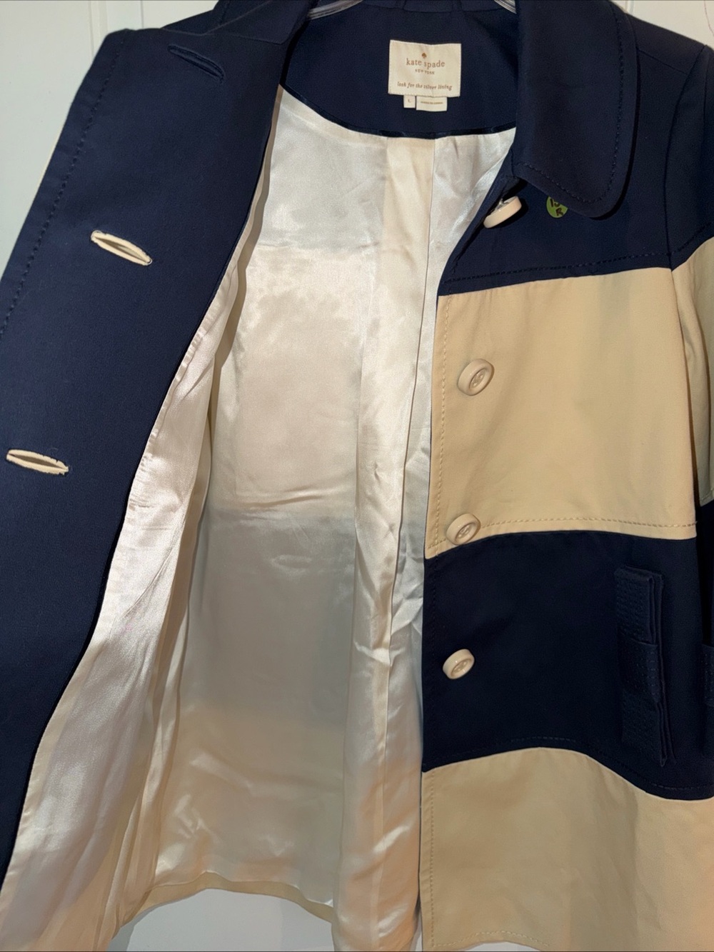 kate spade Navy and Cream Colorblock Trench Coat - Picture 5 of 6